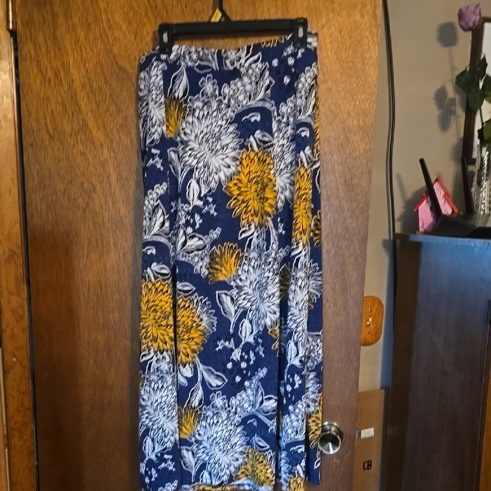 Cato Blue and Gold Midi A-Line Skirt